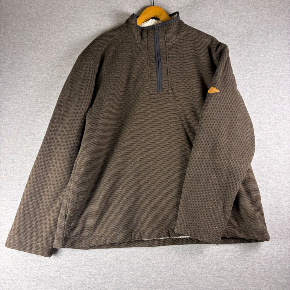 Orvis Brighton Pullover Men XL Brown Sherpa Lined 1/4 Zip Waffle Knit